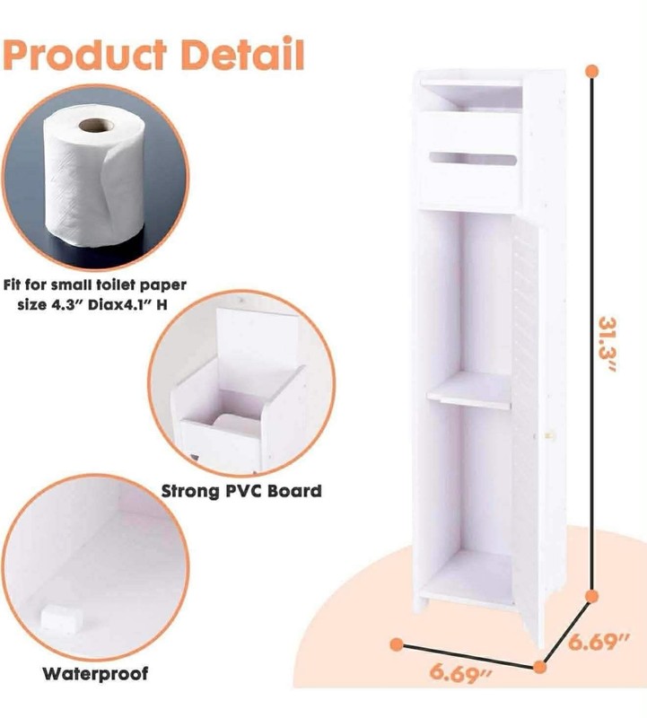 Bathroom Storage Cabinet Floor Standing Toilet Paper Organizer Shelves with Door gallery