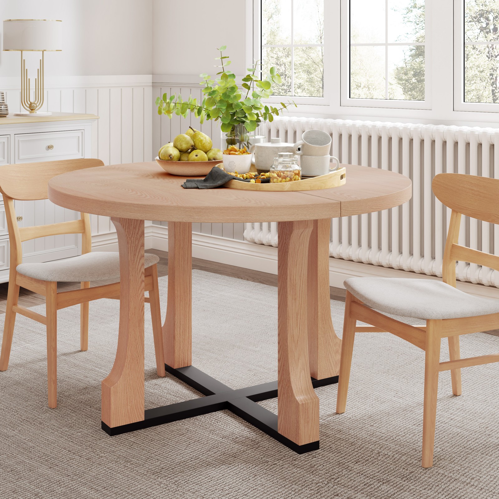48" Round Dining Table Farmhouse Pedestal Base Seats 4 gallery