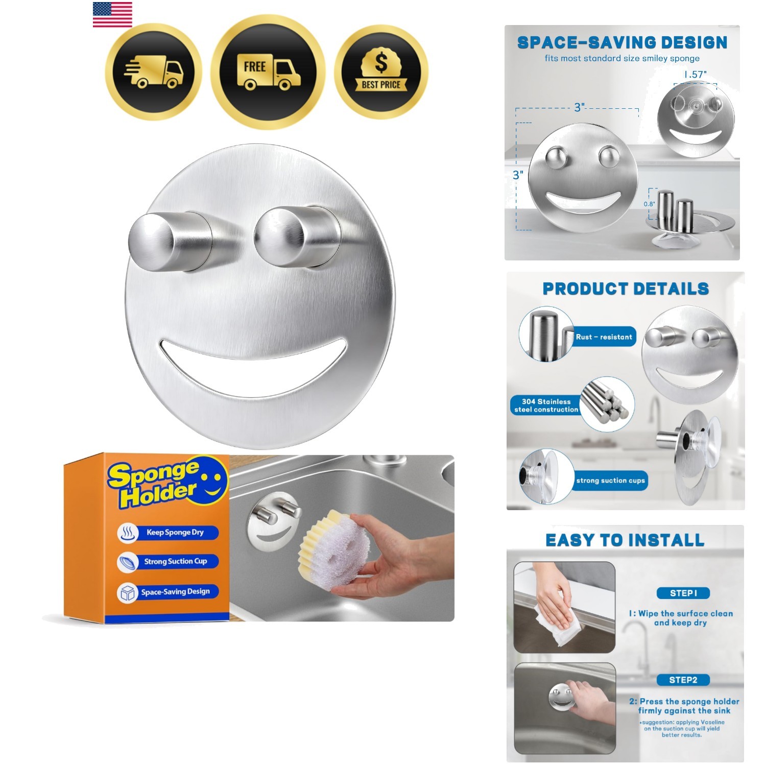 Stainless Steel Sponge Holder For Scrub Daddy Mommy Sponge, Bathroom Kitchen ... gallery