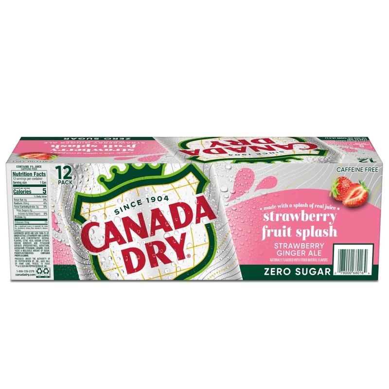 Canada Dry Fruit Splash Strawberry Ginger Ale Zero Sugar Soda, 12 fl oz cans, 12 gallery