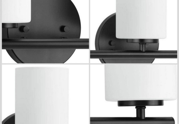 Progress Lighting 13 in. 2-Light Black Etched Glass Bathroom Vanity Light gallery