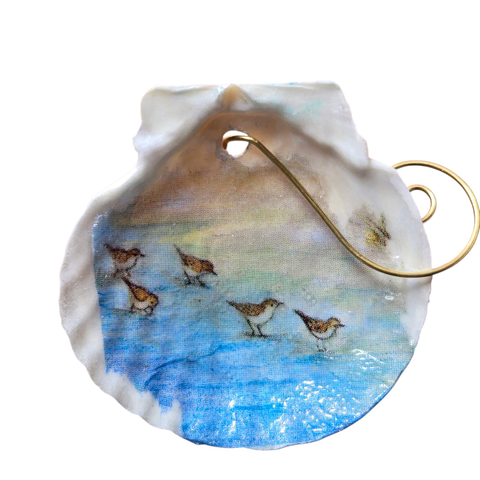 Handmade Beach Decoupage Seashell Ornament Display Coastalcore Boho Resin Sealed gallery