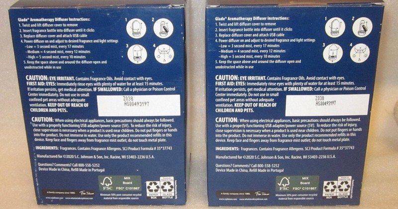 2 GLADE AROMATHERAPY COOL MIST DIFFUSER + OIL REFILL KITS ORANGE + NEROLI UPLIFT gallery