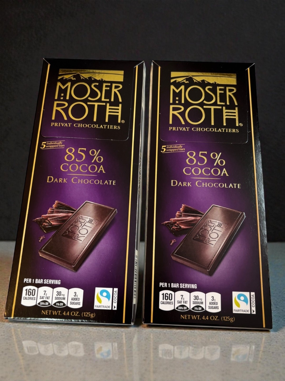 Moser Roth 85% Cocoa Dark Chocolate Bars 2 Pack 4.4 Oz Each Gourmet Chocolate Fa gallery
