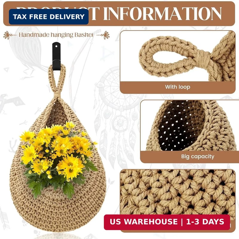 Wall Hanging Baskets for Organizing - 3 Pack Hanging Fruit Basket with 6 Pcs Str gallery