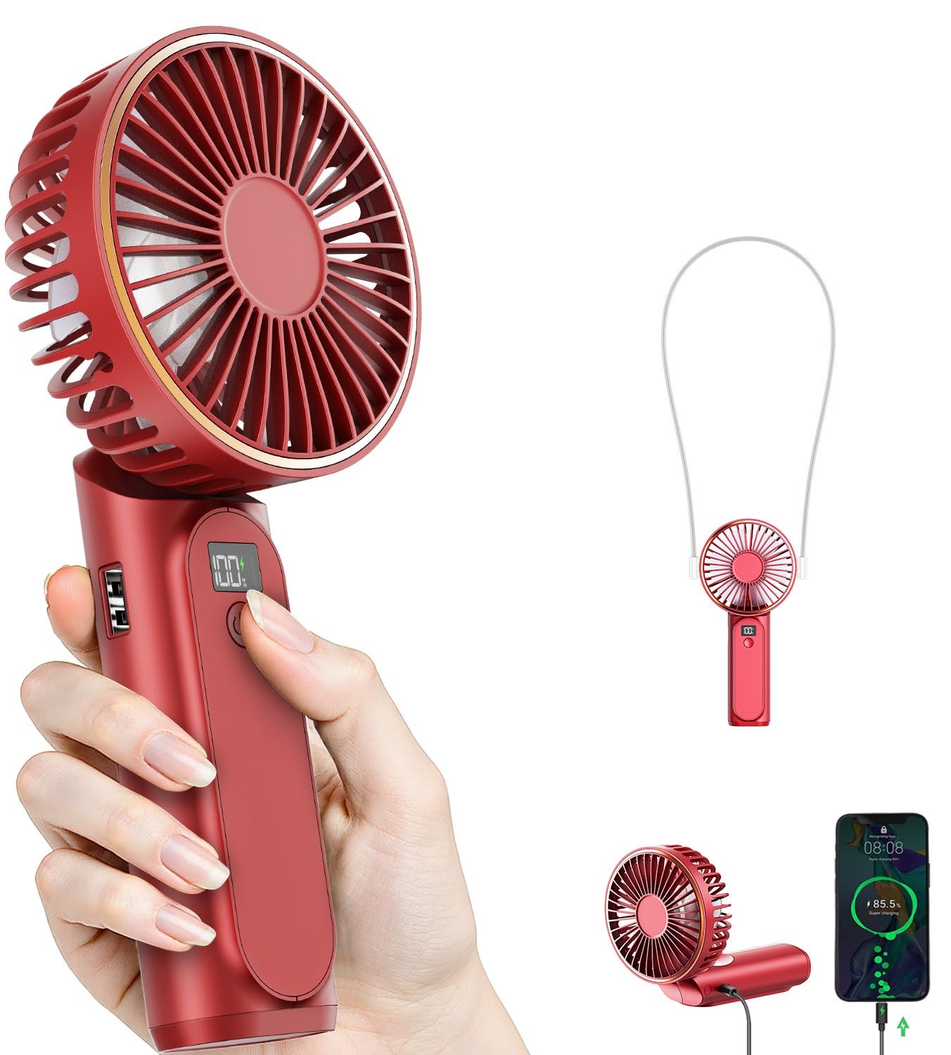 Portable Handheld Fan, 4000mAh, 180 Adjustable, 6 Speed Wind, Display Electri... gallery