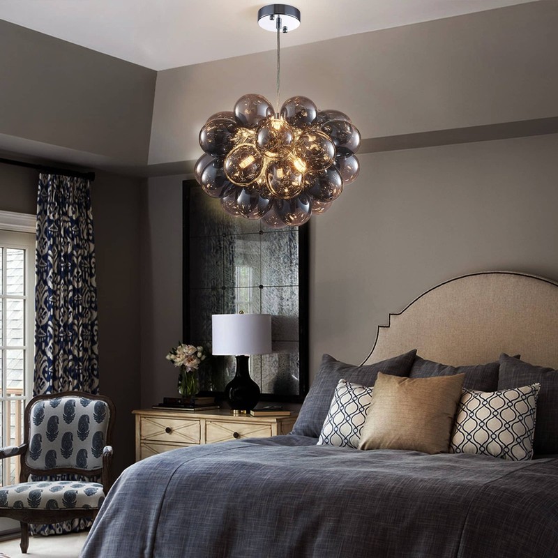 Bubbles Chandelier Electroplating Grey/Black Blown Glass Balls Light Fixture gallery