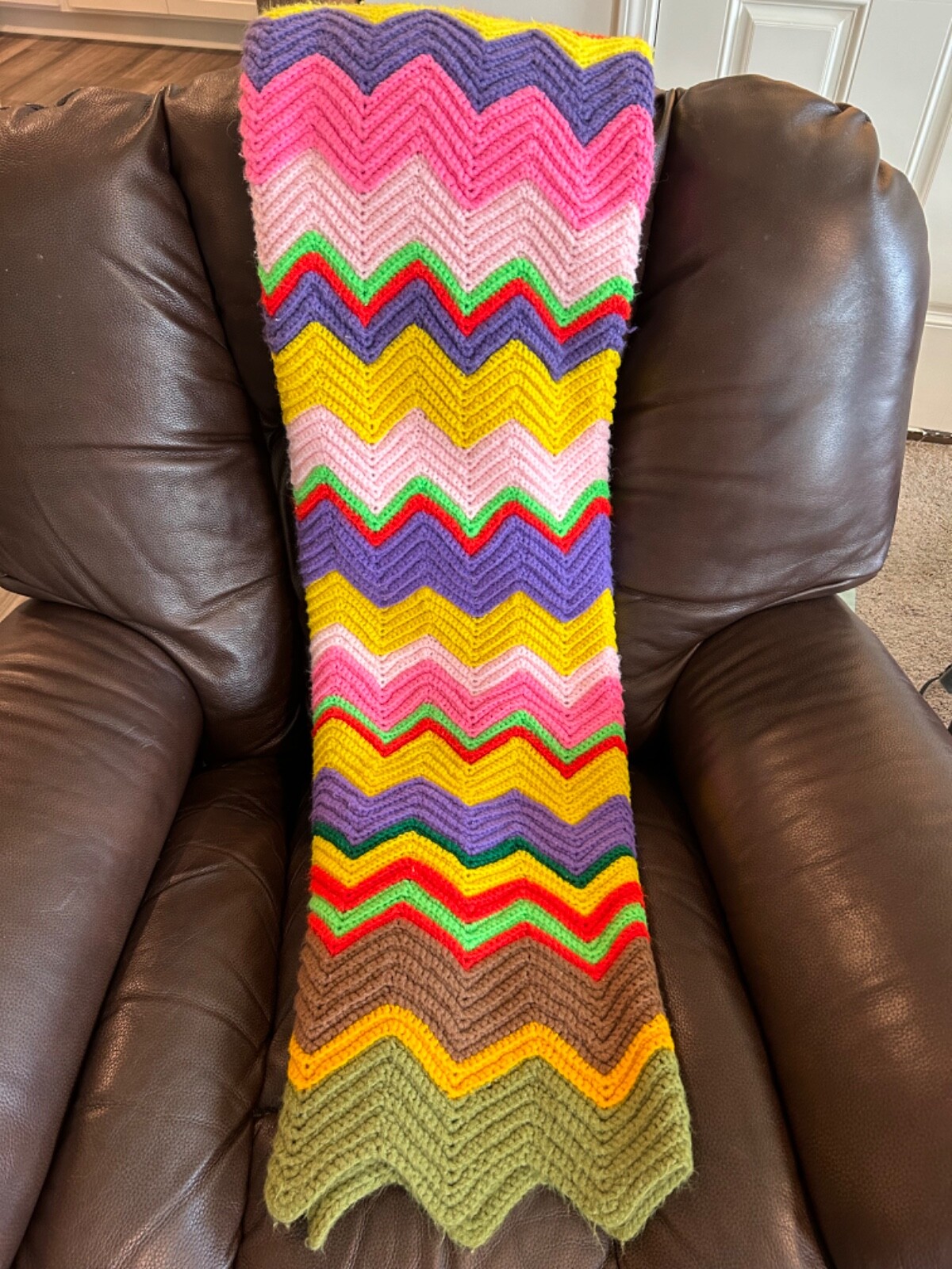 VTG Multicolor Handmade Crochet Zig Zag Afghan Throw Lap Blanket 46" x 75" gallery