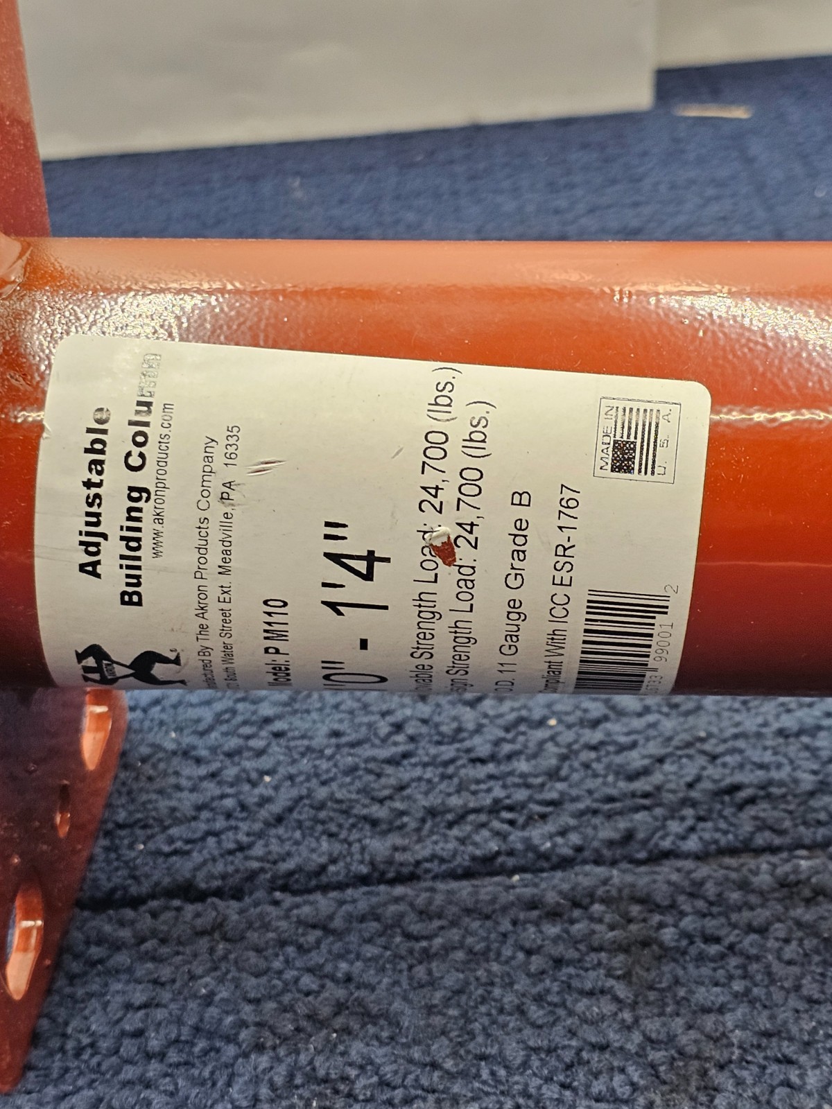 Akron PM110: 12-in Adjustable Jack Post, 3" OD 11 Gauge Grade B - Red gallery