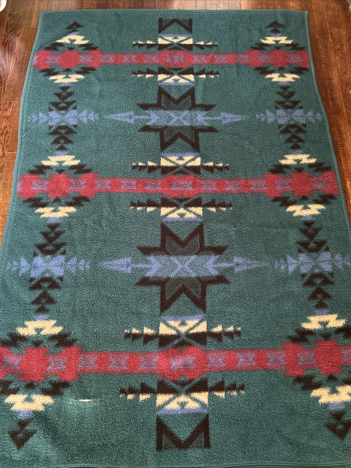 VTG Biederlack Green Maroon Black Aztec Southwest Design Reversible 57x78 gallery