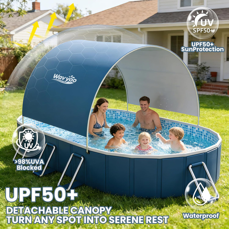 Foldable Pool with Canopy, 10Ft Noninflatable Oversize Thickened Foldable Swimmi gallery