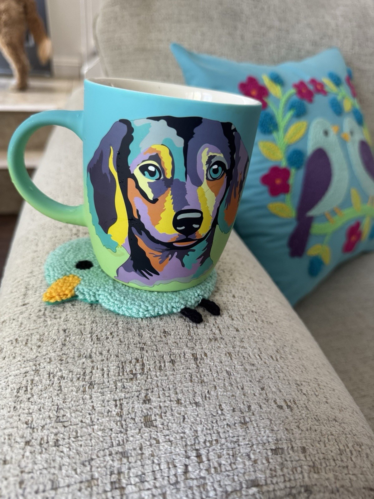 Handmade Punch Needle Coaster Set: Colorful Pop Art Rug Coasters gallery