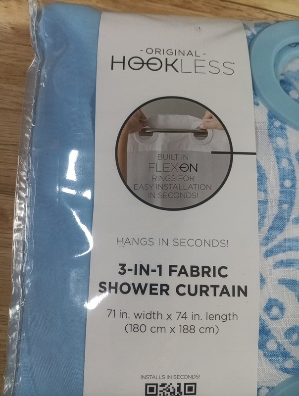 Original Hookless 3 In 1 Fabric Shower Curtain Blue Swirl New 71 X 74" gallery
