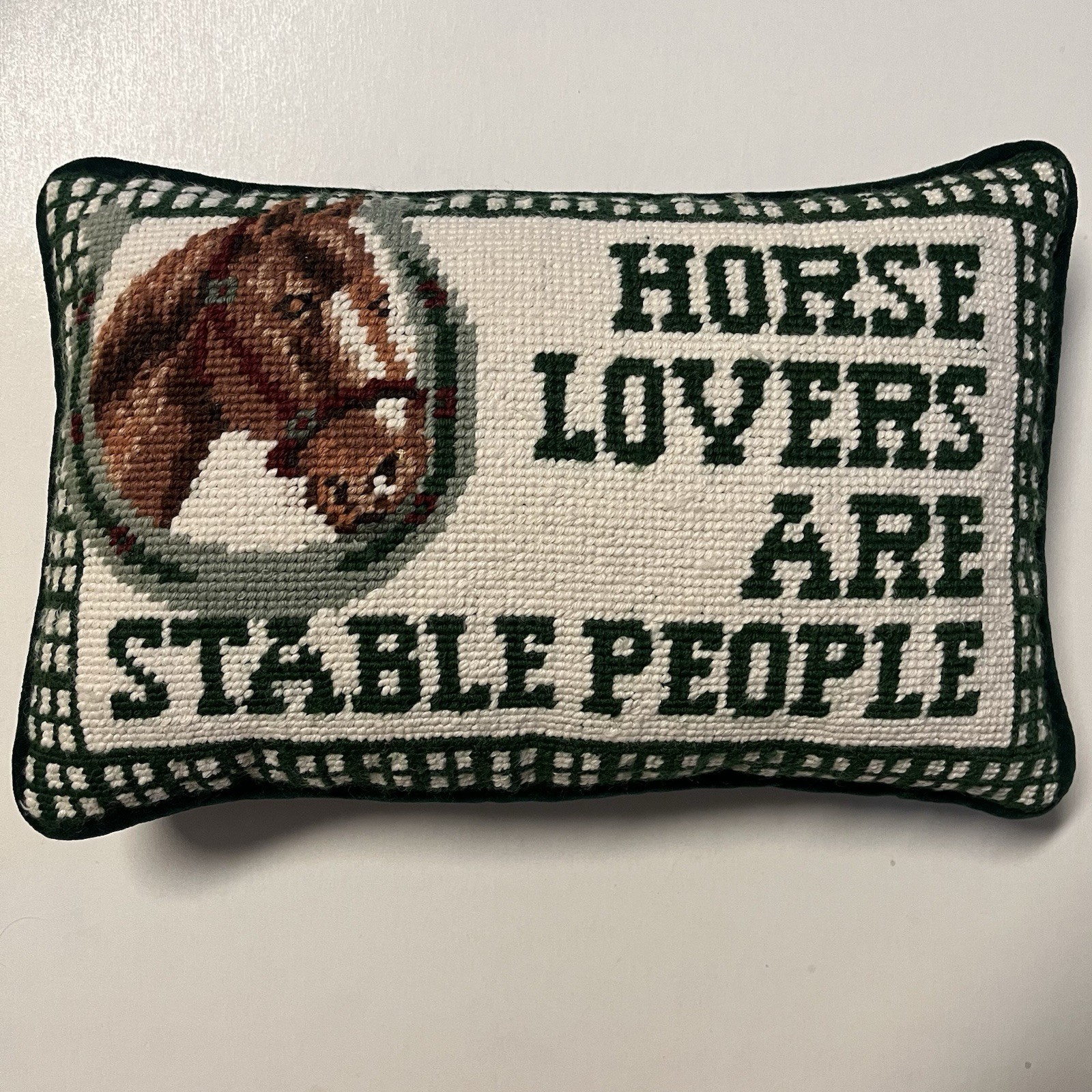 Horse Lovers Are Stable People NEEDLEPOINT PILLOW C&F Enterprises Equestrian EUC gallery