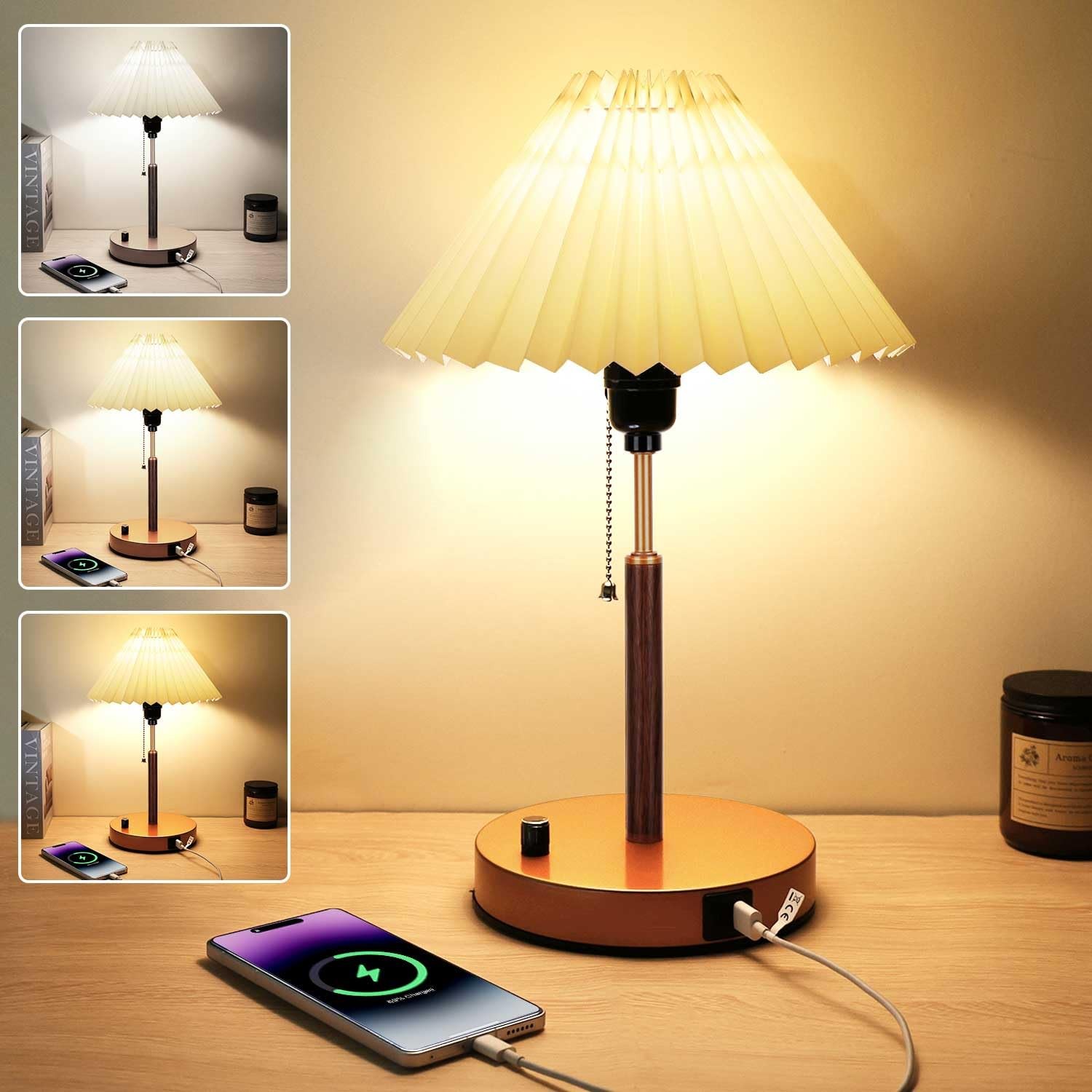 Bedside Table Lamp, Stepless Dimmable Lamp with USB C Charging Ports for Bedr gallery