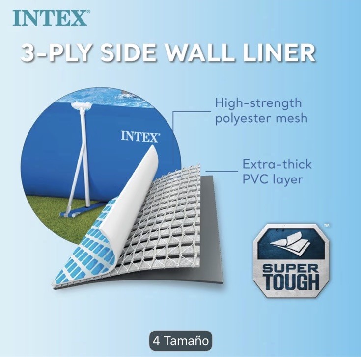 Intex Rectangular Frame Pool Blue Easy Assembly PVC/Polyester Liner gallery