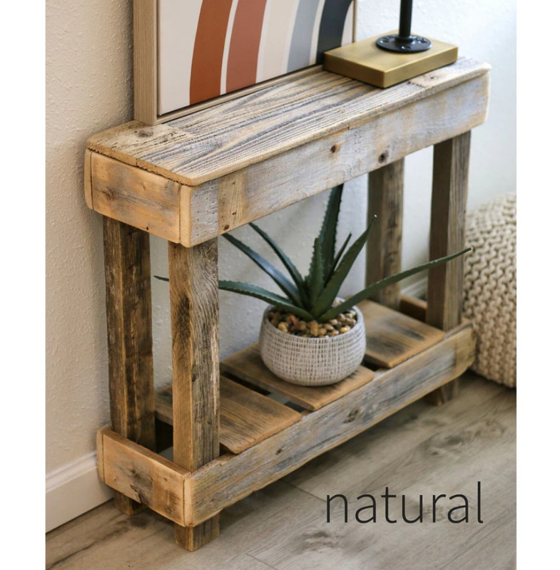 Rustic Farmhouse Accent End Side Table Narrow Natural Unfinished Reclaimed Wood gallery