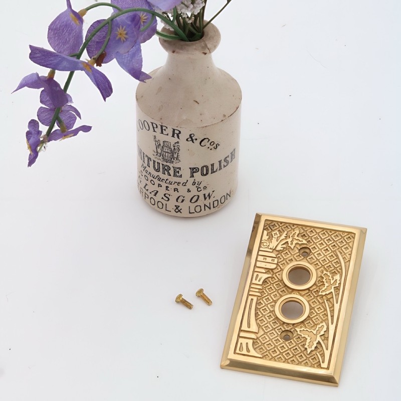 Victorian Style Single Gang Push Button Switch Cover Plate Cast Thick Brass gallery
