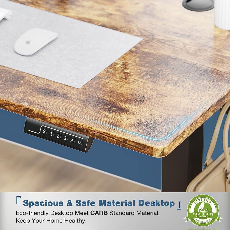55" Rust Brown Modern Height Adjustable Electric Standing Desk Home Office Table gallery
