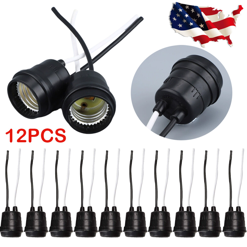 Waterproof Lamp Socket 12 Pack Black Pigtail Lamp Holder Socket E27 gallery