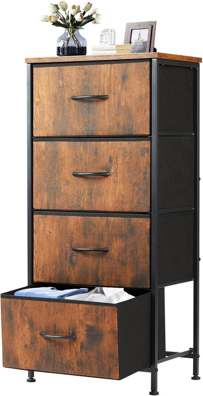 Nightstand with 4 Drawers Bedside Table with Removable Fabric Bins Sturdy Steel gallery