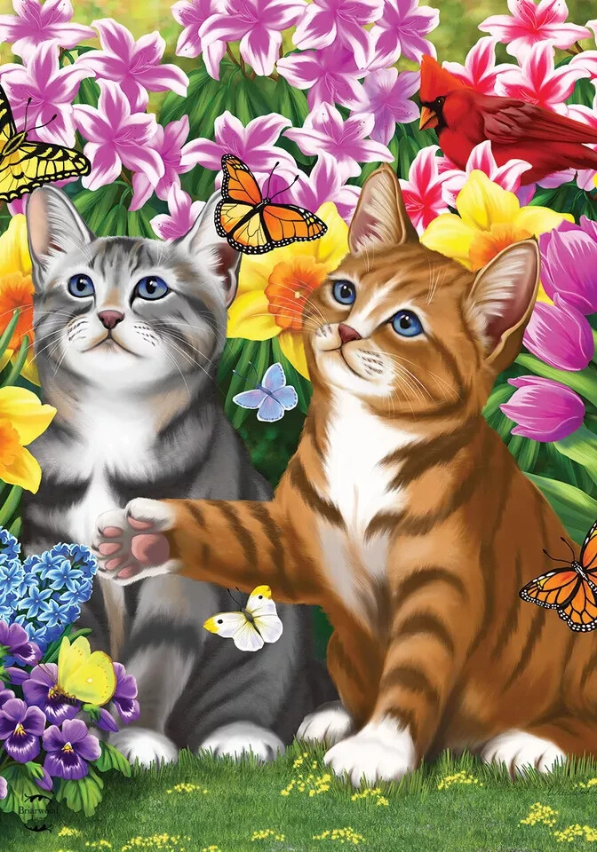 Garden Kittens Spring House Flag Cats Floral 28" x 40" Briarwood Lane gallery