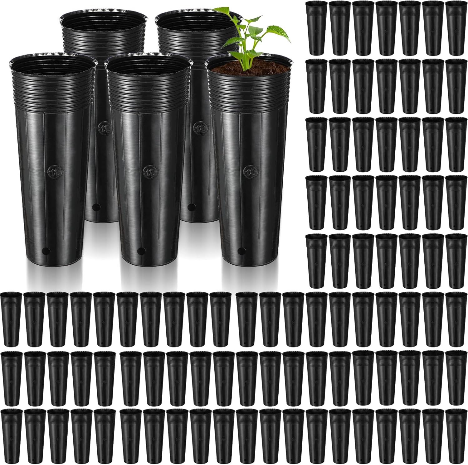 100 Pack Tall Tree Pot 11.8'' X 4.7'', Black Plastic Deep Nursery Pots, Soft gallery