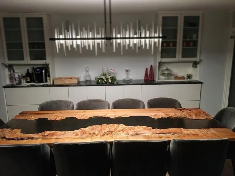 Black Epoxy Walnut River Table Top 60x36 Live Edge Dining Conference gallery