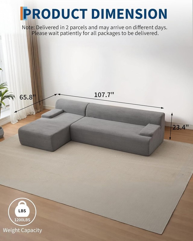 Modular Sectional Sofa with Chaise, L-Shaped Corduroy Sofa Couch Bed Living Room gallery
