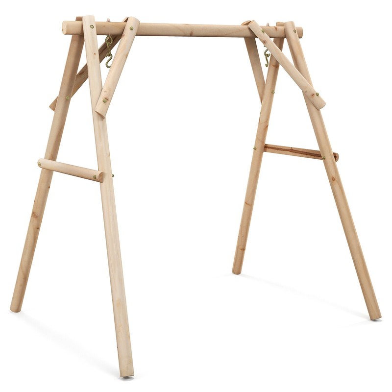 Wooden Swing Frame 67" Solid Wood Heavy Duty A-Frame Stand with Bars Porch Lawn gallery