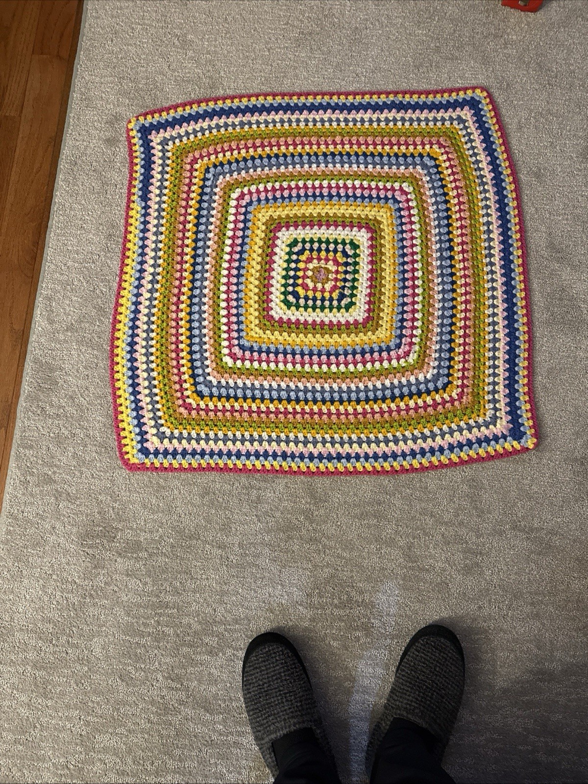 Vintage Crochet Square Blanket/Throw Approx 33 X33 Inches Multi Color Hand Made gallery