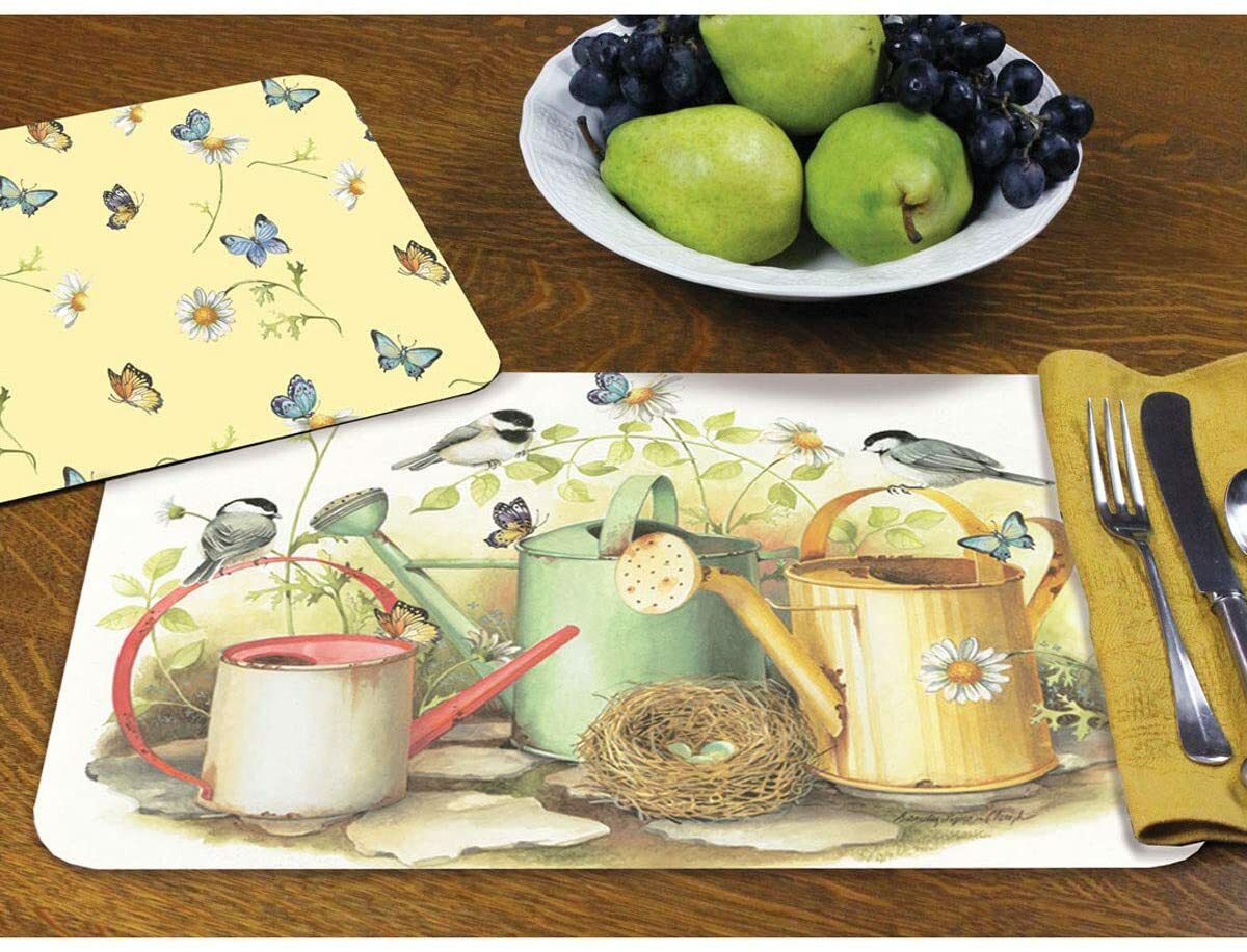 Wipe-Clean Reversible Decofoam Placemats, Chickadees & Butterflies, Set of 4, gallery