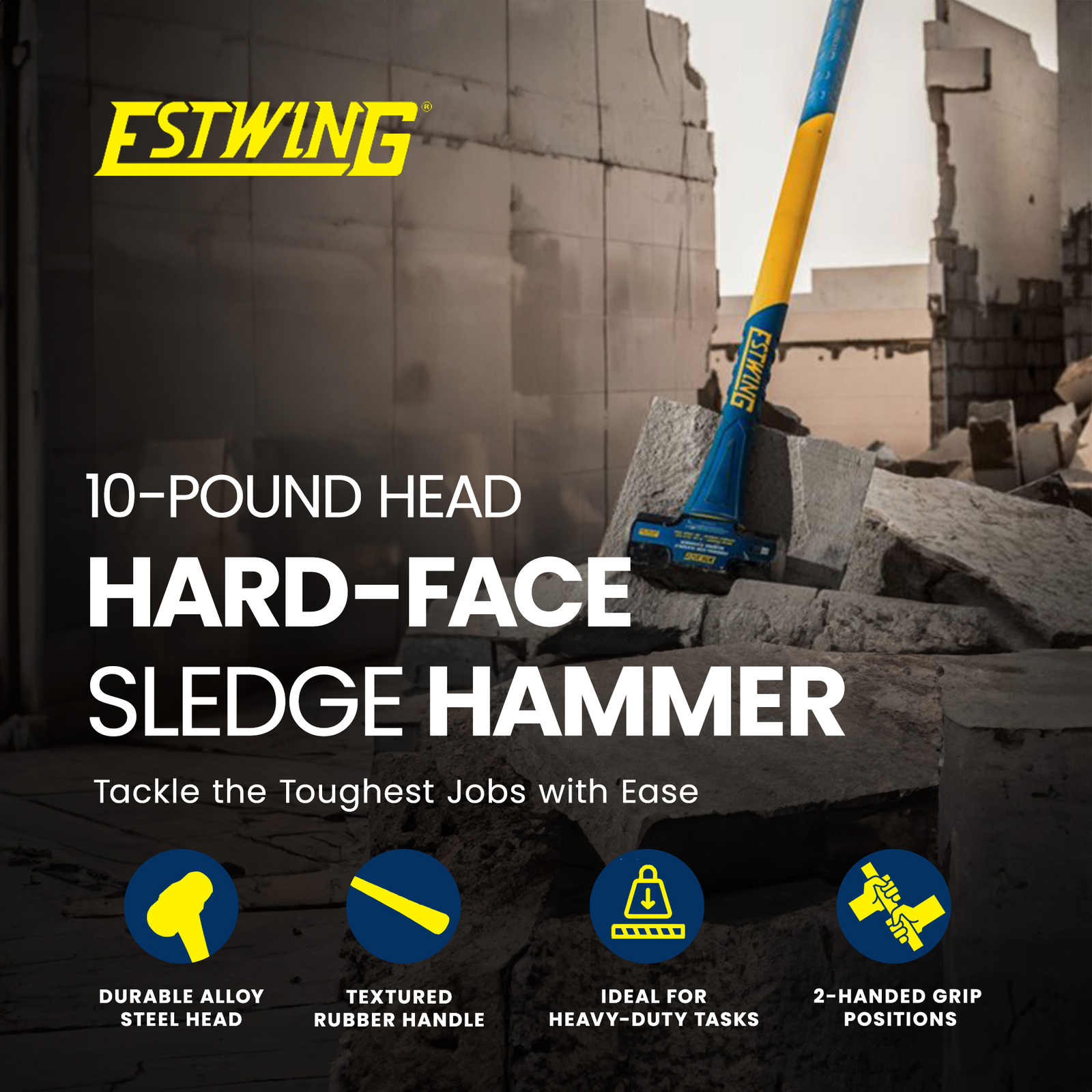 Estwing 10 Pound Head Hard Face Sledge Hammer with 36 Inch Fiberglass Handle gallery