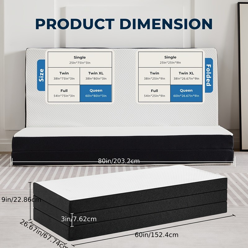 Premium 3-Inch Tri-Fold Mattress - Versatile, Space-Saving & Comfortable gallery