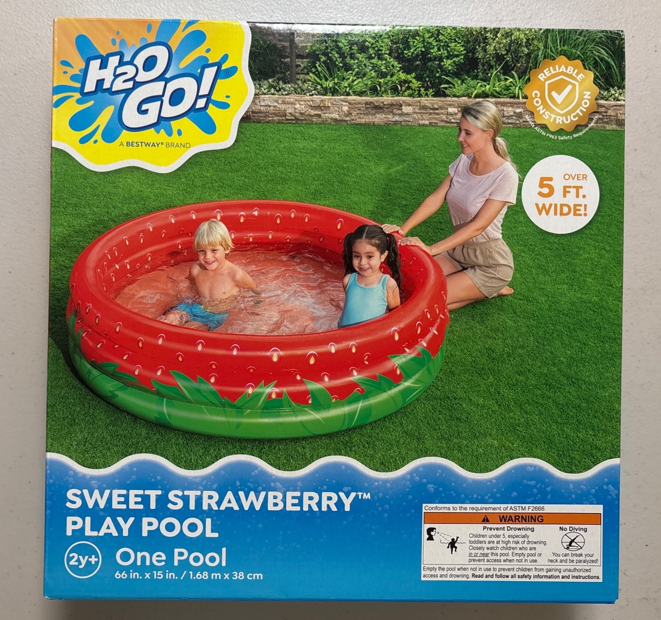 H2OGo SWEET STRAWBERRY PLAY POOL #51145E (134 gal.) Inflatable Age2+ 66”x 15”￼ gallery