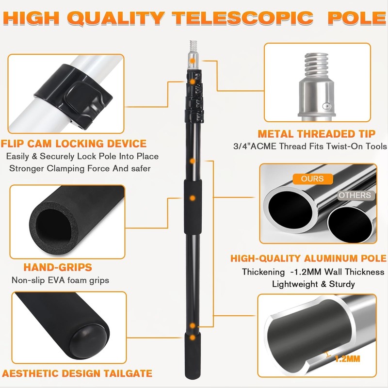 28FT Telescopic Extension Pole - 5-20FT Adjustable Lightweight Aluminum for Pain gallery