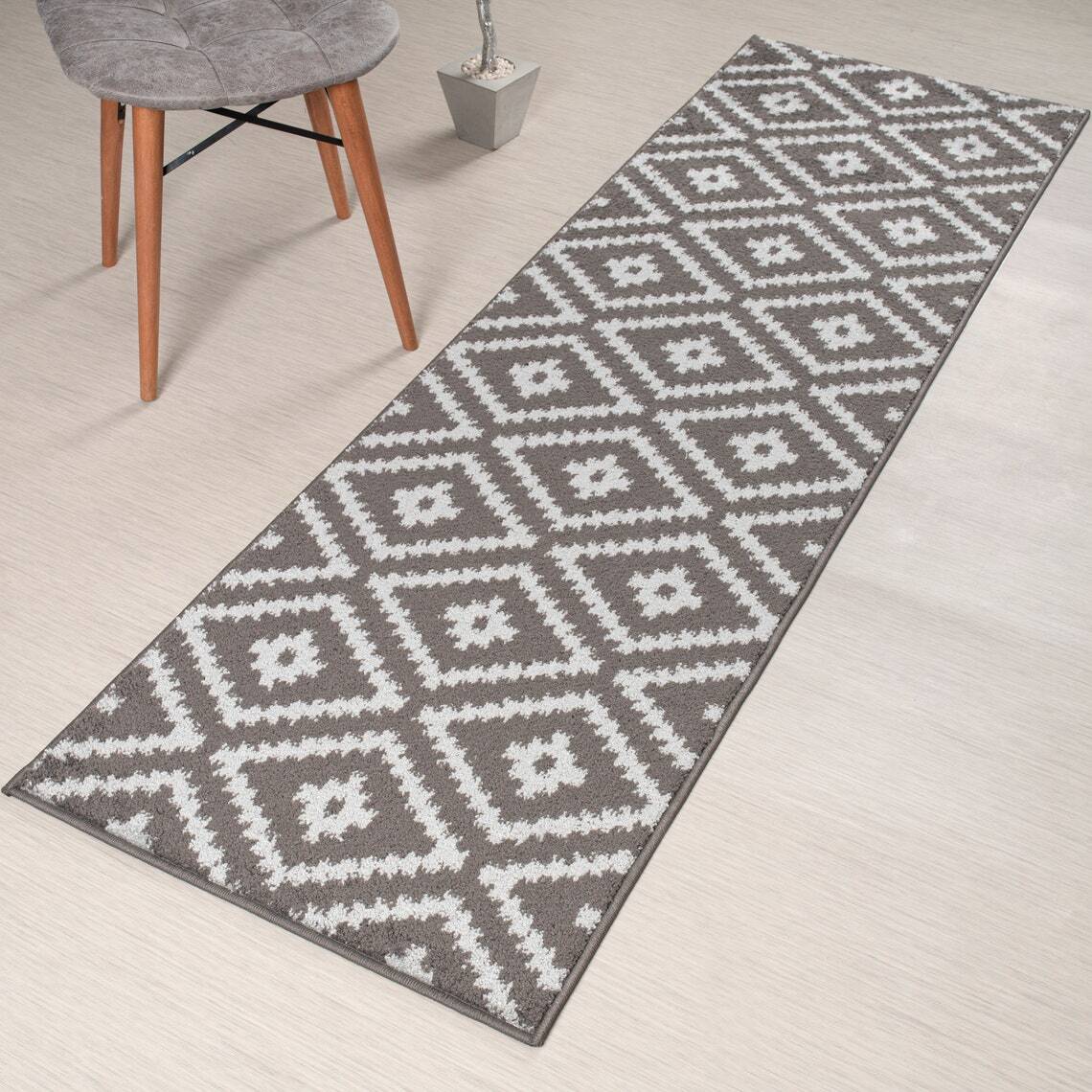 Custom Length Stair Hallway Carpet Runner Rug Non Slip Backing, Kilim, Grey gallery