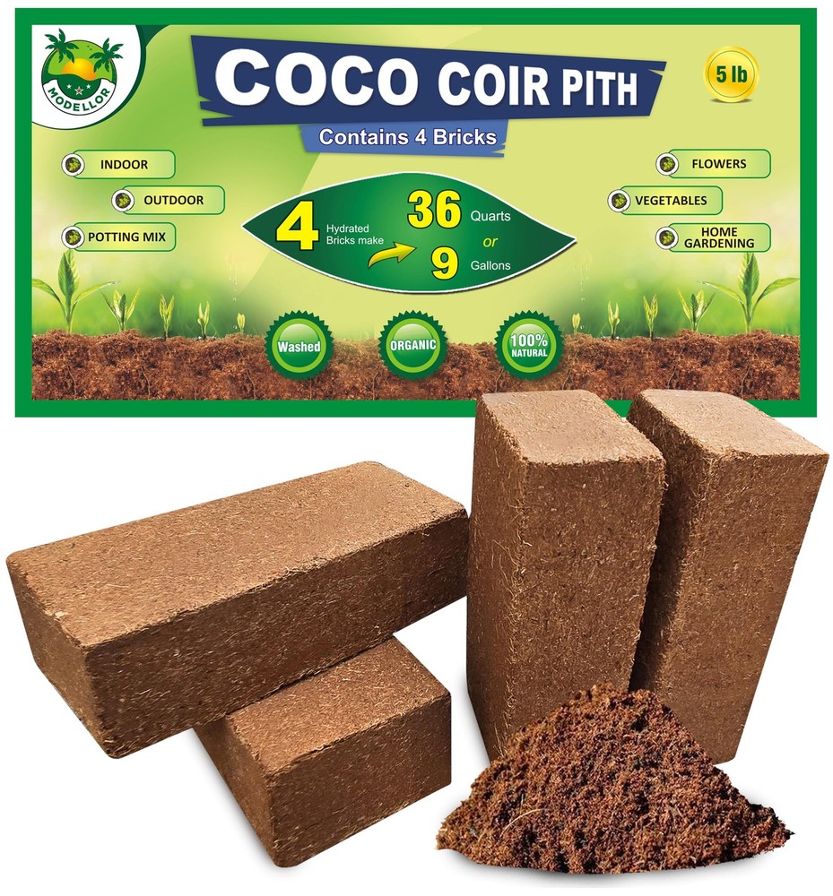 4 Bricks 5 lb Premium Super Washed Coco Coir, Yields 9 gallons 36 quarts, Sta...