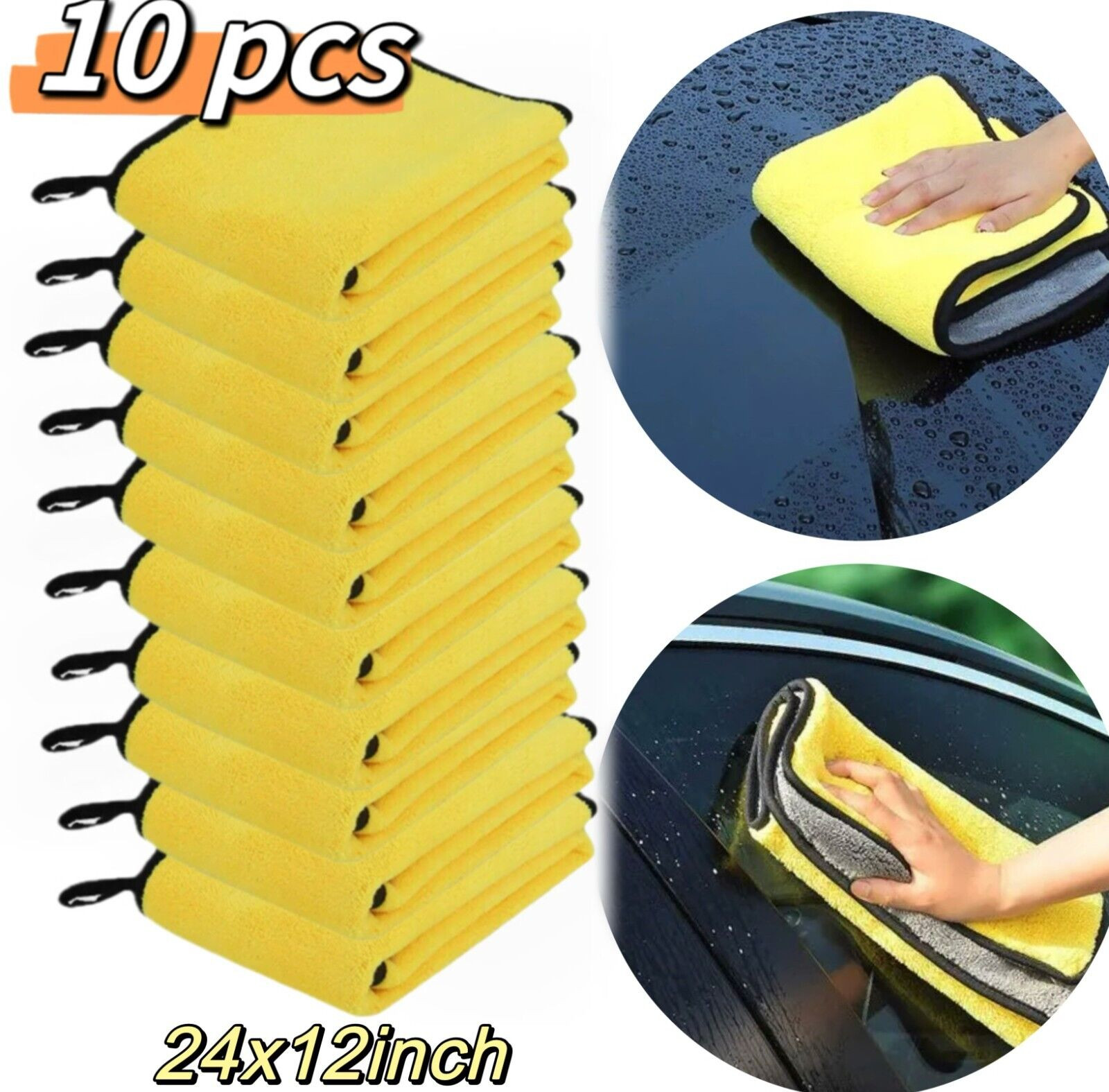 Yellow 10X Car Wash Microfiber Towel 24x12'' Cleaning Drying Car Care Soft Cloth gallery