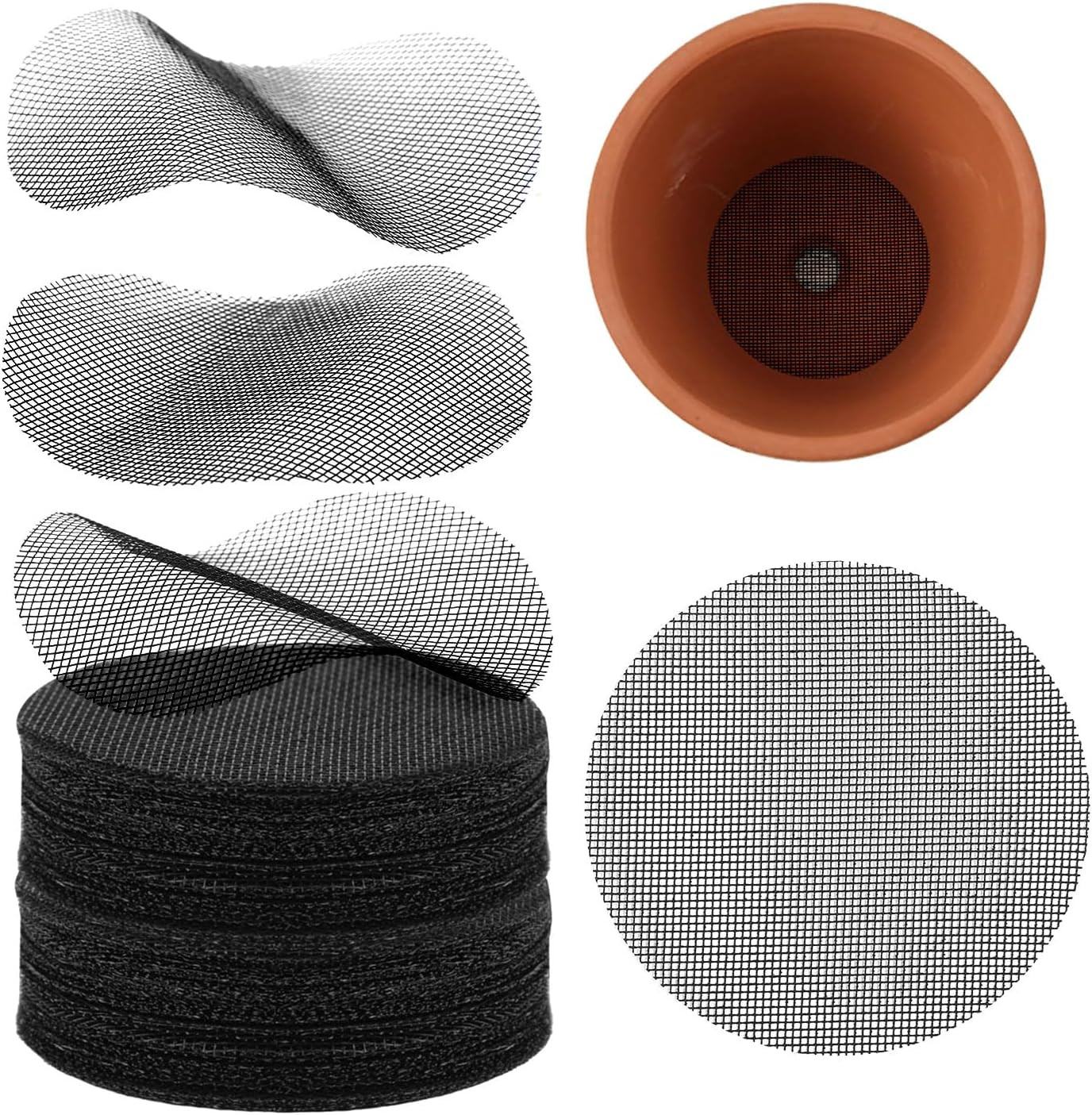 100pcs Flower Pot Hole Mesh Pad, 5cm/2in Round Fiberglass Bonsai Drainage Scr... gallery