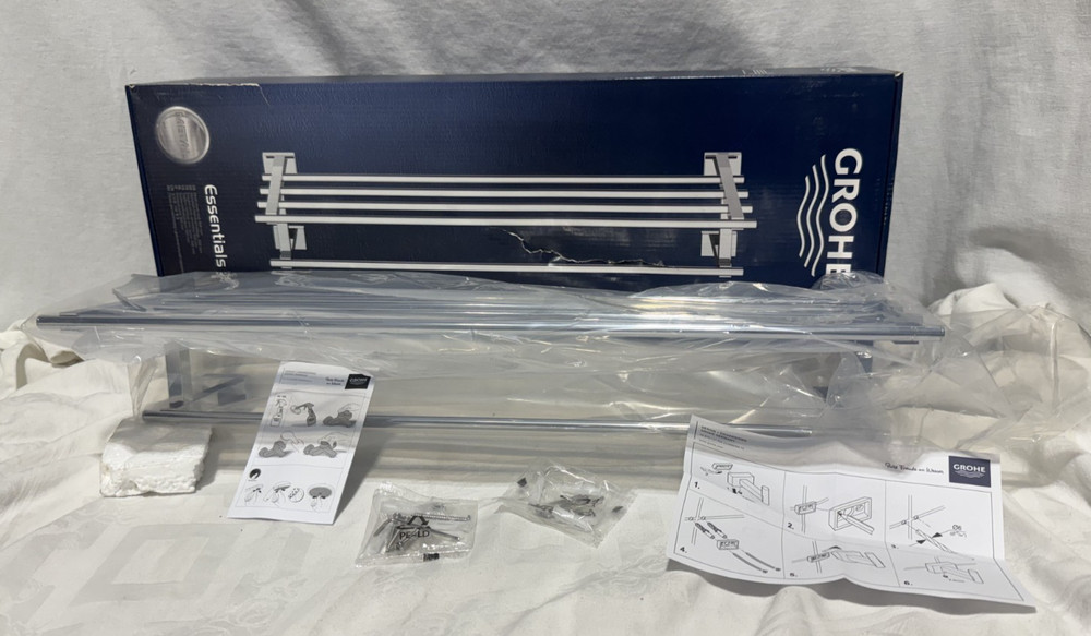 Grohe Essentials Cube 23 5/8" Multi-Towel Rack, Brand New 40512001 Chrome In