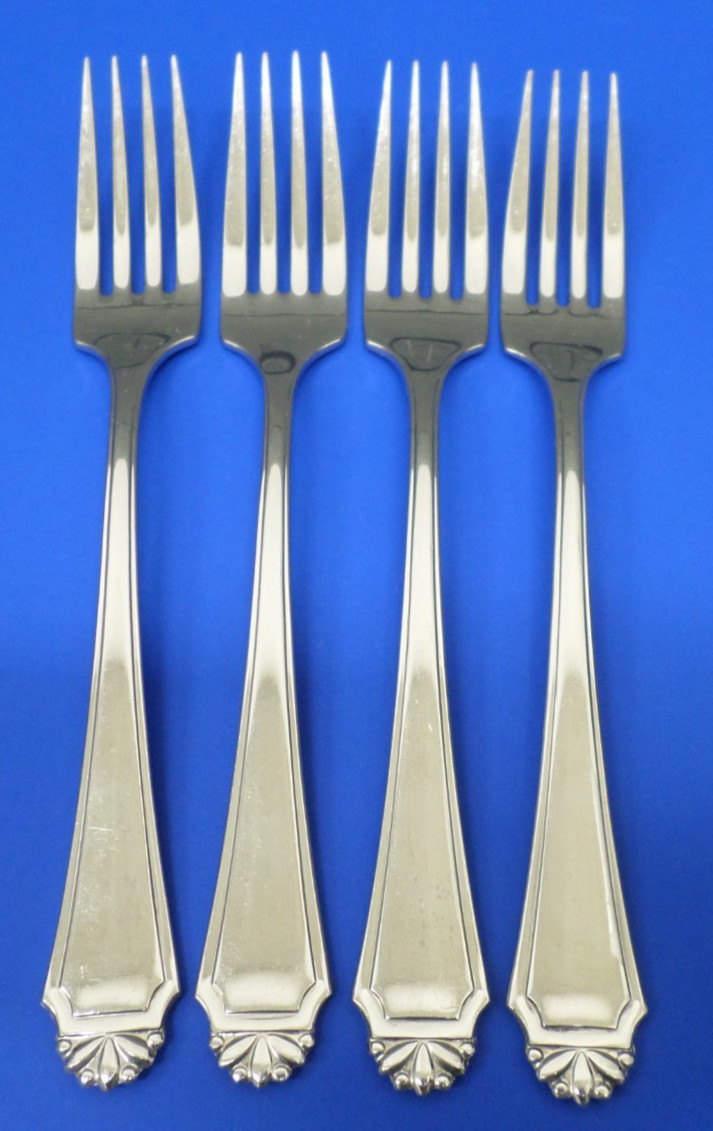 4 - Oneida HENLEY Glossy Cube Mark Stainless Flatware 8 1/4" DINNER FORKS gallery