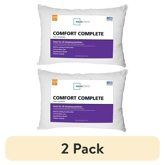 Mainstays Comfort Complete Bed Pillow, Standard/Queen (2 Pack) gallery
