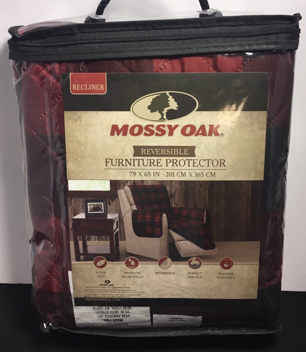 MOSSY OAK BUFFALO PLAID REVERSIBLE RECLINER FURNITURE PROTECTOR Red & Black NIP gallery