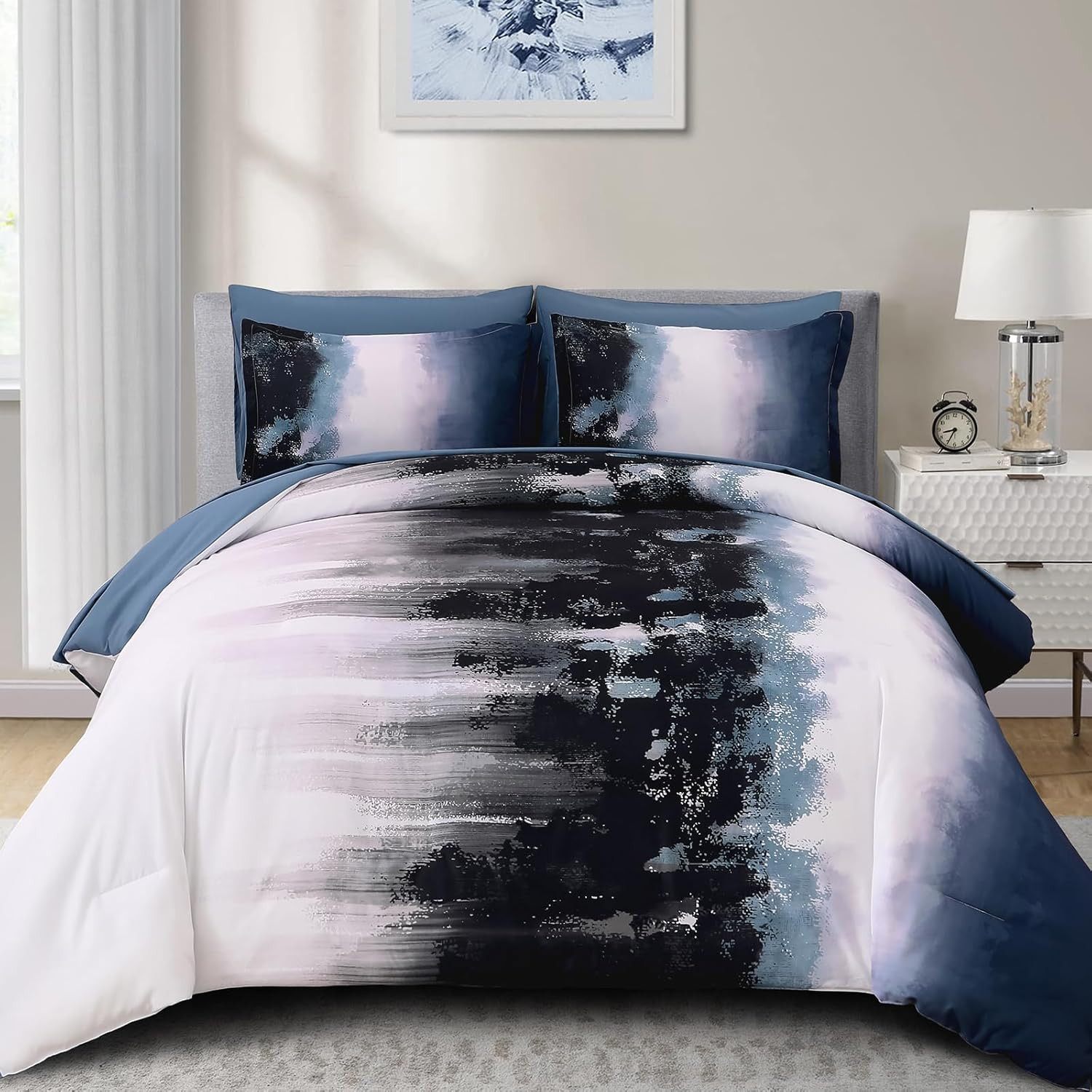 Ombre Blue Comforter Set Queen - 7 Piece Boho Bedding for Teens & Adults gallery