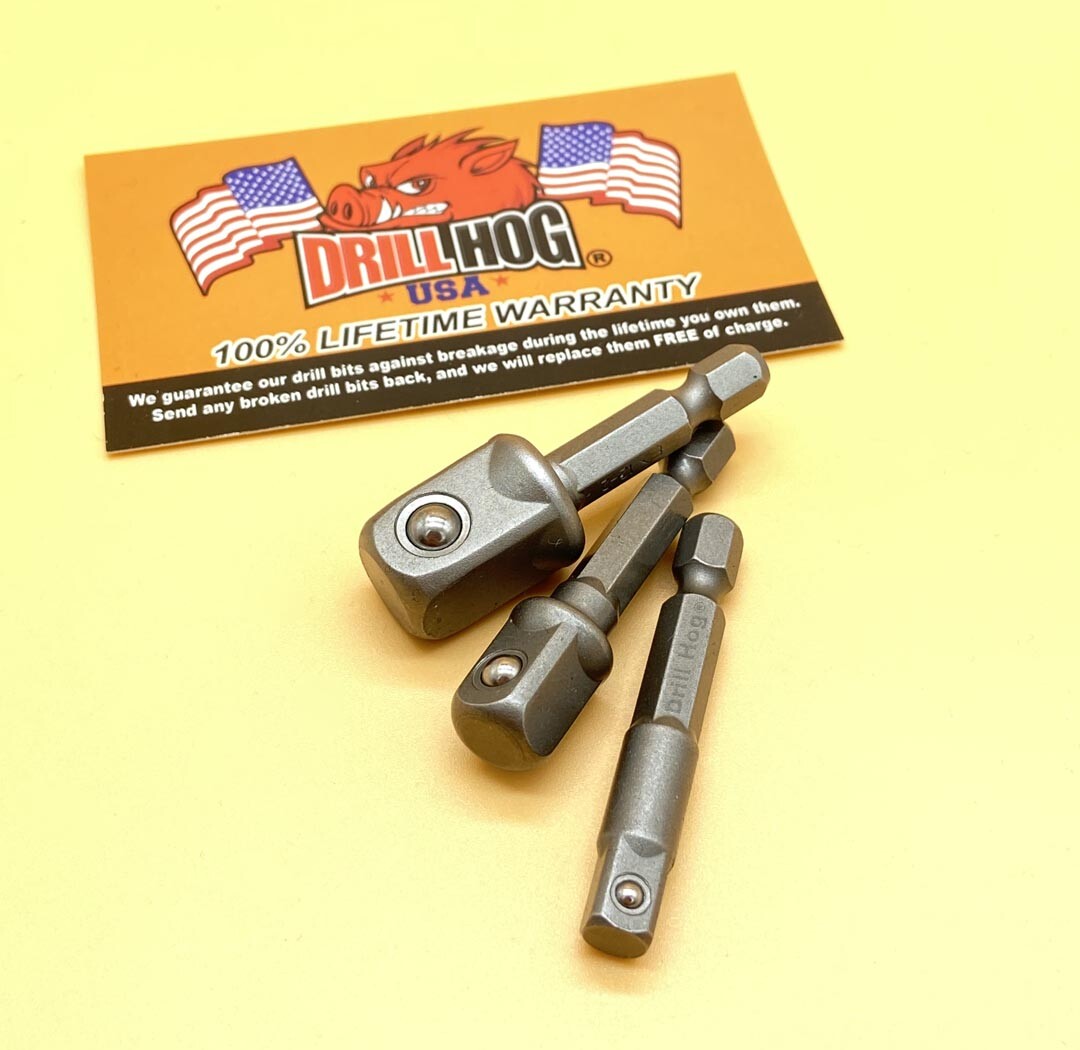 Drill Hog® 1/4", 3/8", 1/2" Socket Adapters Impact Hex Driver Lifetime Warranty gallery
