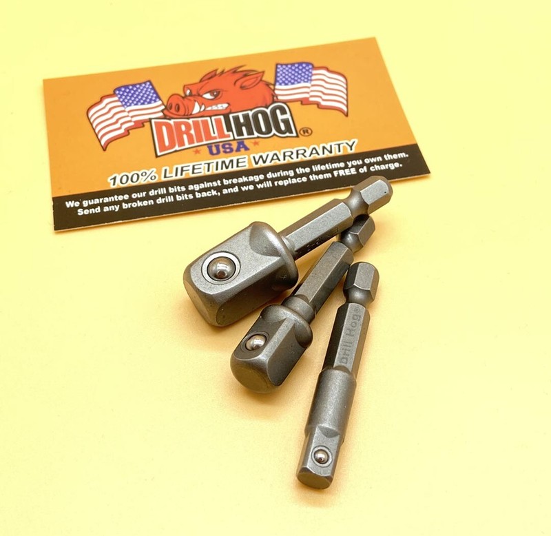 Drill Hog® 1/4", 3/8", 1/2" Socket Adapters Impact Hex Driver Lifetime Warranty gallery