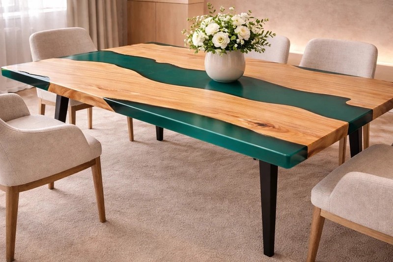 Live Edge Emerald Epoxy River Dining Table Top Modern Wood Luxury Resin gallery
