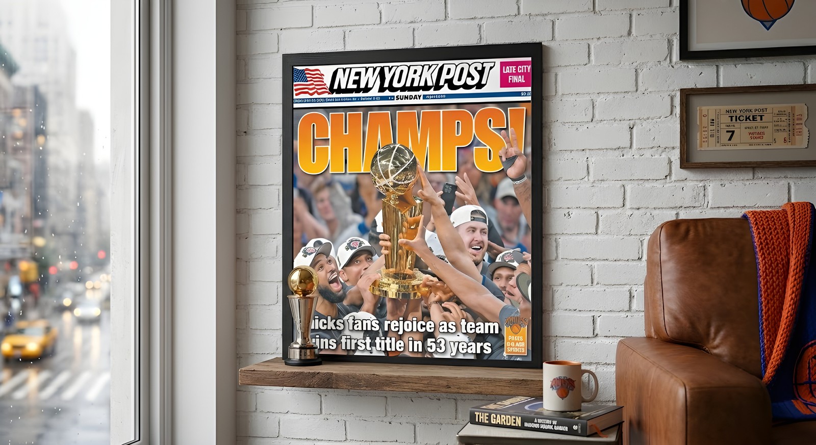 New York Post Newspaper Frame, Black Wood, Blue & Orange Mat gallery