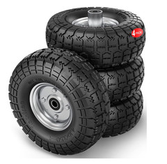 10 Inch Flat Free Solid Rubber Tires Set, Dump Cart Hand Truck Replacement Tires